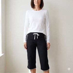 Chico's Weekends Womens Black White Piping Active Wear Draw String Pants 16 EUC